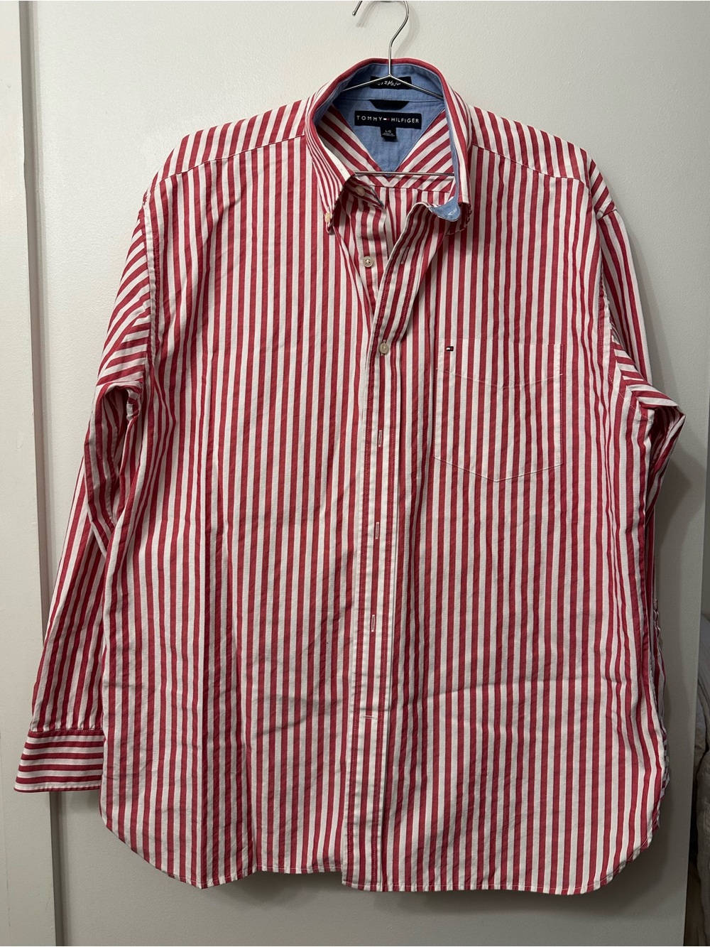 Tommy Hilfiger Red & White Vertical Stripe Button-Down Shirt